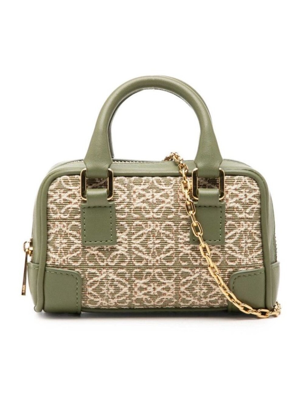 Loewe Repeat Anagram Amazona 12 Mini Chain Shoulder Bag 2-Way Green Gold Canvas